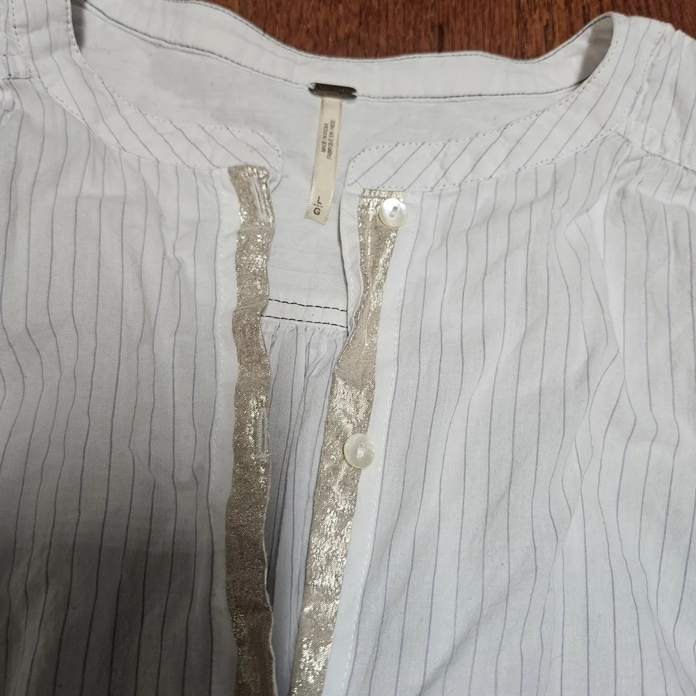 Free People Cream Long Sleeve Button Down Shirt